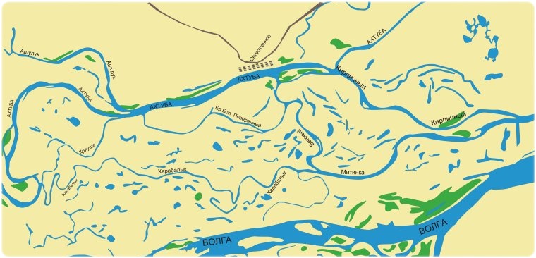 Карта Волго-ахтубинской поймы