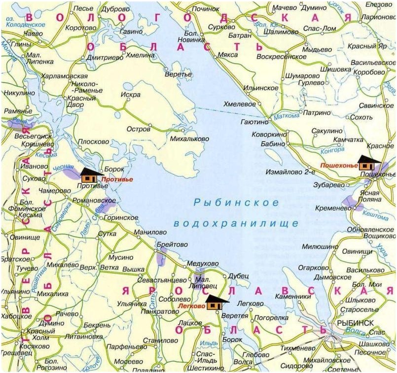 Рыбинское водохранилище на карте